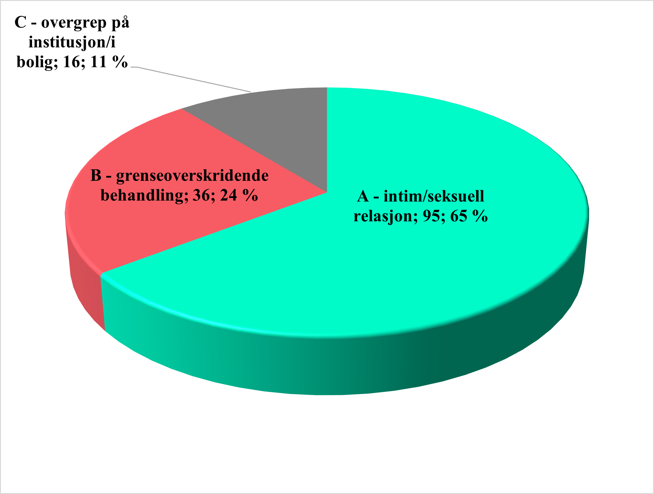 Figur 5 En kategorisering av tilsynssakene. Kakediagram som viser samme innhold som tabellen under.