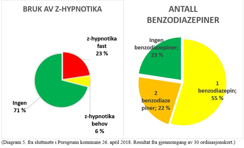 Diagram 5. fra sluttmøte i Porsgrunn kommune 26. april 2018. Resultat fra gjennomgang av 30 ordinasjonskort